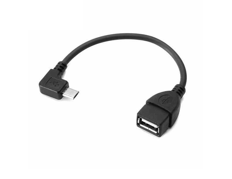 90 Degree Left Angled Micro USB OTG (On-The-Go) Adapter Cable Elbow Long Plug USB Hosting Connection Cord Black For Tablet Mobile Phone