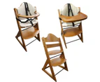 Wooden Baby High Chair 3in1 with Tray and Bar (Teak) - Baby Highchair - Teak