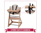 Wooden Baby High Chair 3in1 with Tray and Bar (Teak) - Baby Highchair - Teak