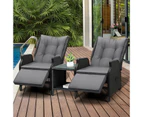 Livsip Rattan Recliner Chairs Sun Lounge & Table Wicker Day Bed Outdoor Furniture Set of 3