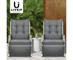 Livsip Recliner Chairs Outdoor Sun lounge Setting Patio Furniture Wicker Sofa 2 Pieces