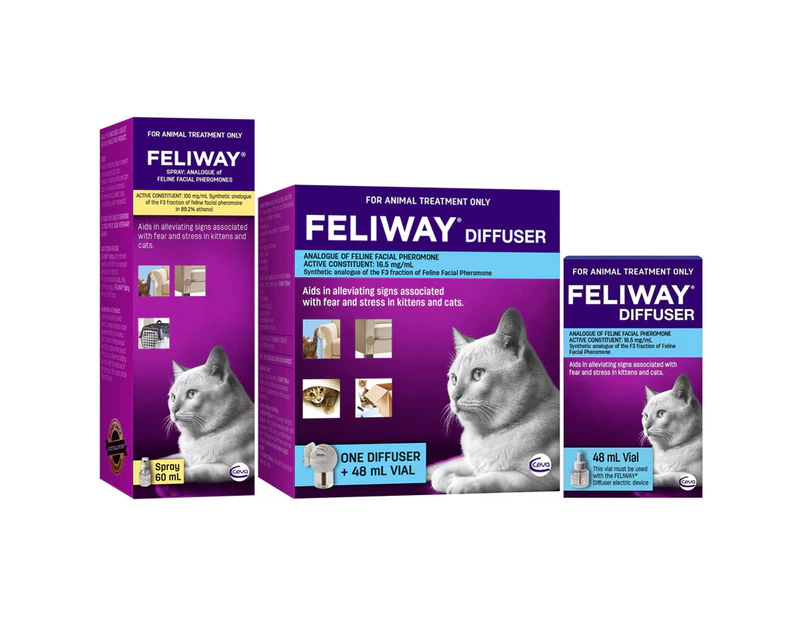 Feliway Fear & Stress Diffuser & Refill & Spray For Kittens & Cats Value Pack