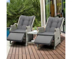 Livsip Rattan Recliner Chairs Sun Lounge & Table Wicker Day Bed 3 Pieces Outdoor Furniture