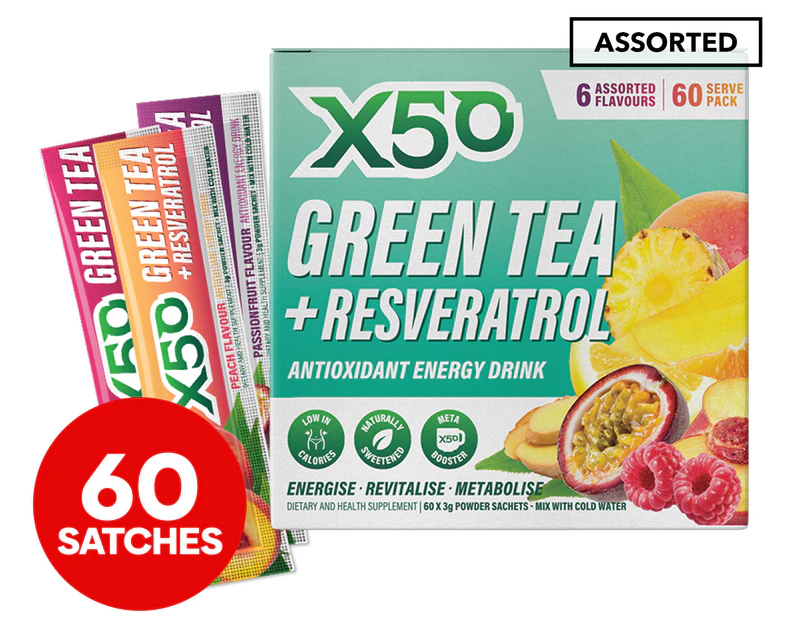 X50 Green Tea + Resveratrol Antioxidant Energy Drink Assorted 60pk
