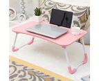 Laptop Stand Table Foldable Desk Computer Study Bed Adjustable Portable Cup Slot - PInk