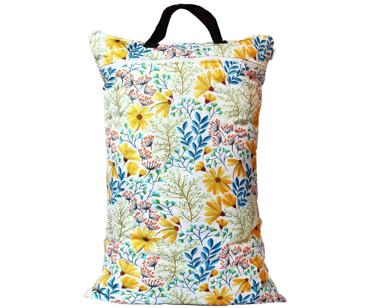 Waterproof Double Zip Large Wet Bag Yellow Flowers 40x70cm