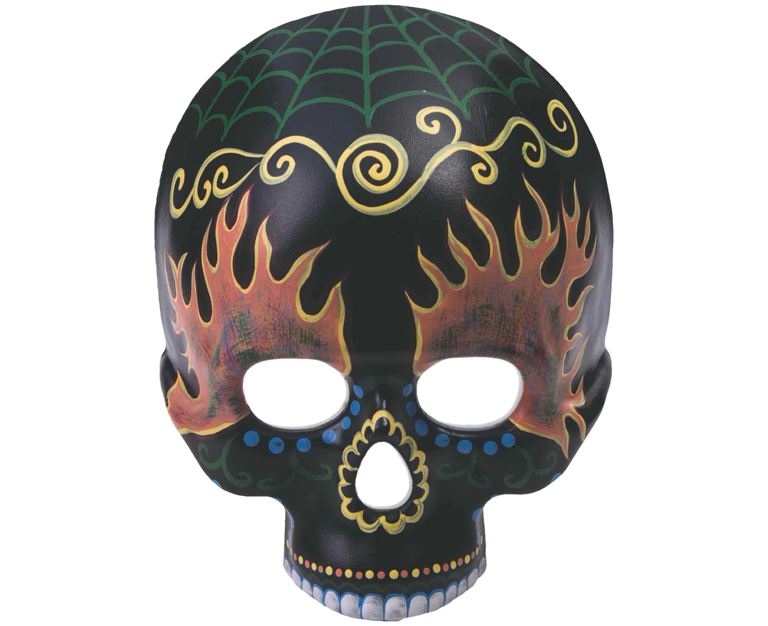 Day Of The Dead Black Skulls Fire Dia de los Muertos Mens Costume Half Mask