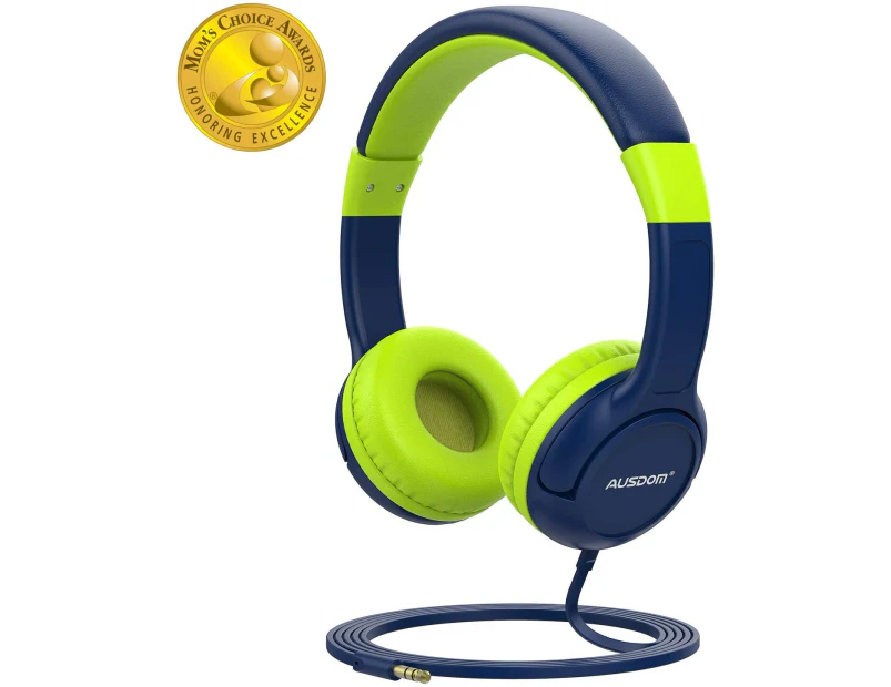 AUSDOM K1 Kids Headphones On-Ear Wired Headphones for Children Baby with 85dB Volume Limited Hearing Green / Blue