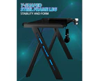 MIUZ Home Office Gaming Desk Computer Study Work Racer Carbon Fiber Table RGB LED 120cm - Black