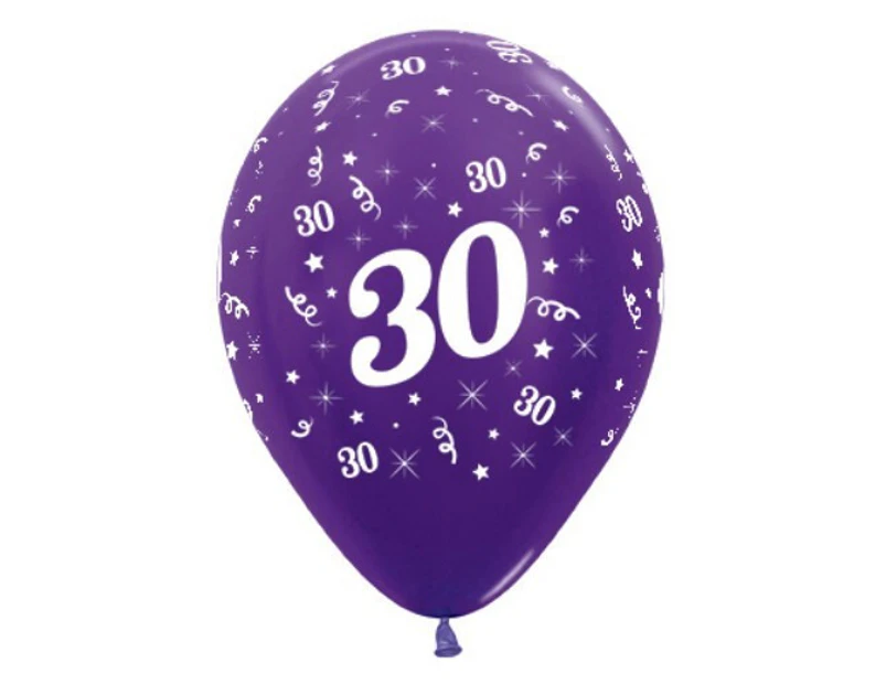 30cm Age 30 Metallic Purple Violet Latex Balloons, 25PK Size: One Size