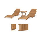 2 Resort Sun Loungers With Table Solid Teak Wood Outdoor Garden Lounge Set