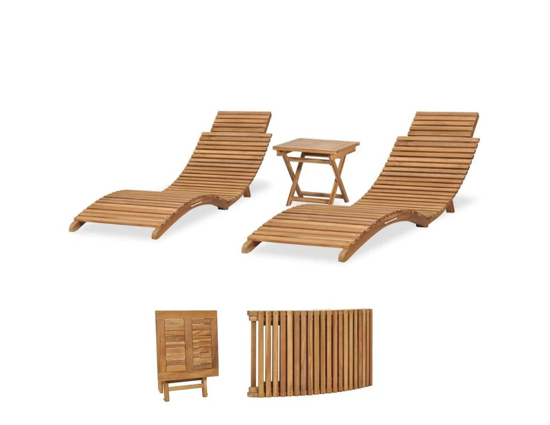 2 Resort Sun Loungers With Table Solid Teak Wood Outdoor Garden Lounge Set