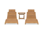 2 Resort Sun Loungers With Table Solid Teak Wood Outdoor Garden Lounge Set