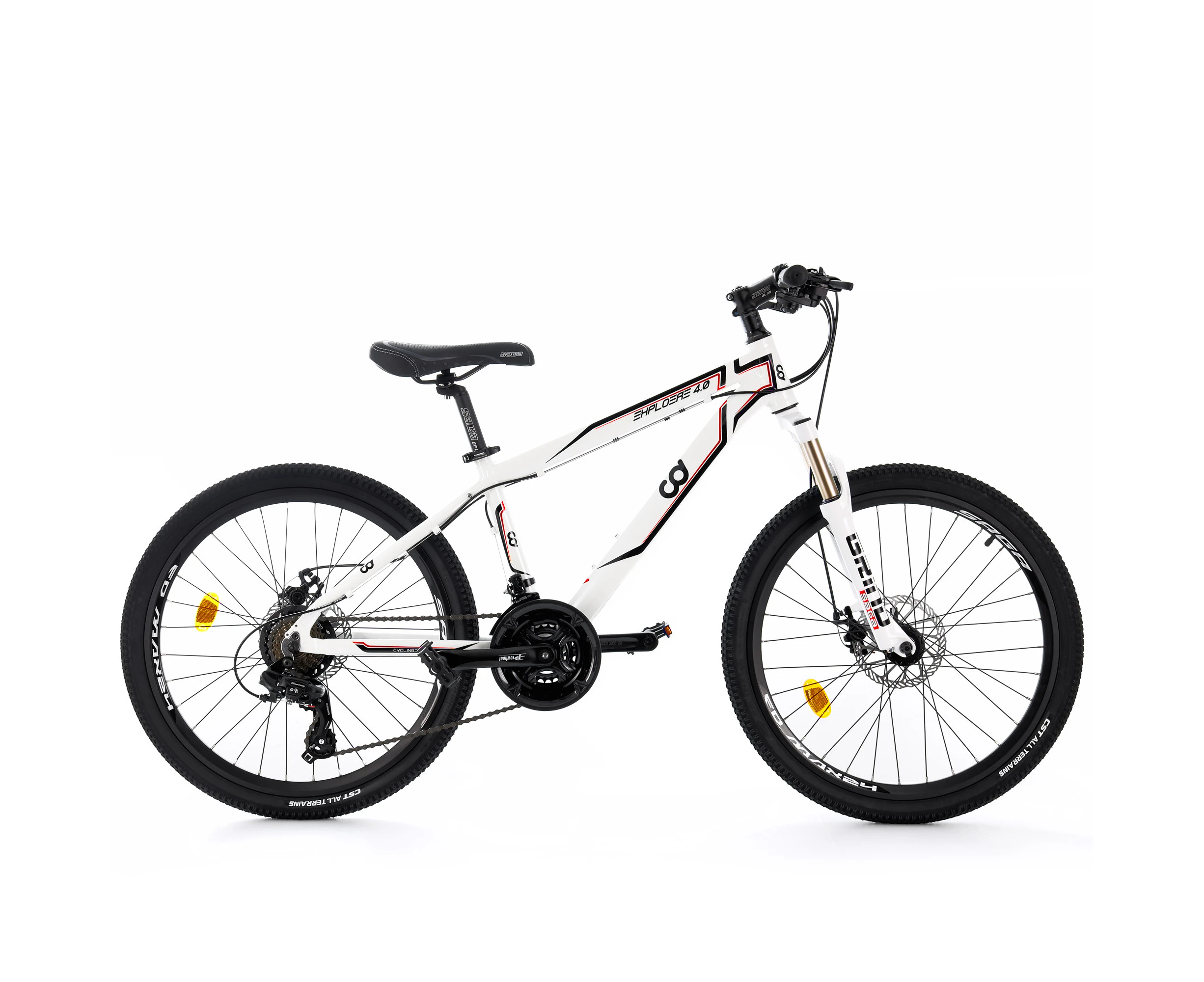 CyclingDeal EXPLORER Kids Children Mountain Bike Bicycle MTB WHITE - 21 Speed 24" Wheels 14" Frame for 8-12 Years Old