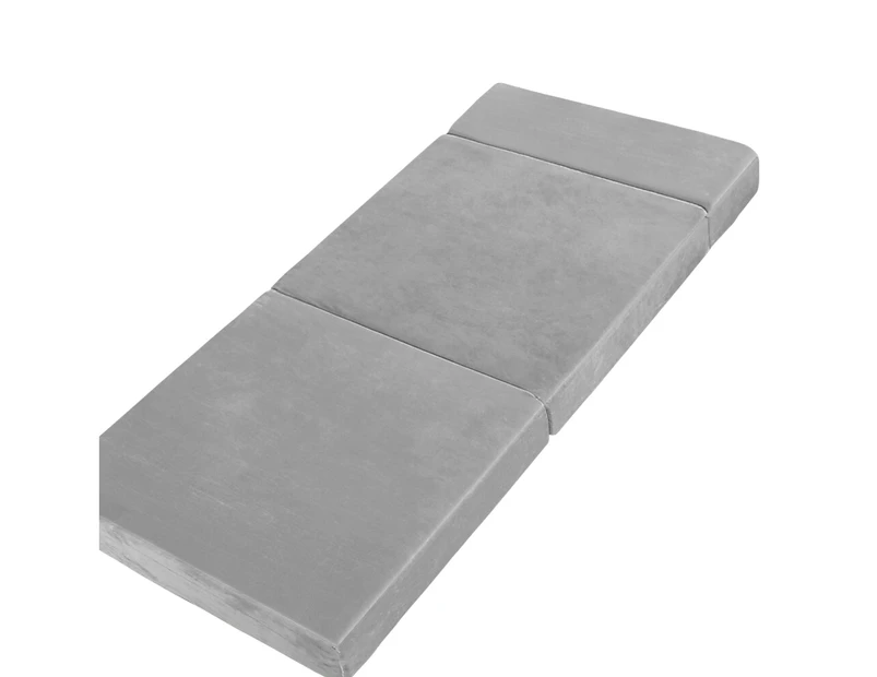 Single Folding Foam Mattress Portable Sofa Bed Lounge Chair Velvet Light Grey - Grey