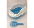 YES4PETS Large Deep Cat Toilet Litter Box Tray High Wall with Scoop Blue