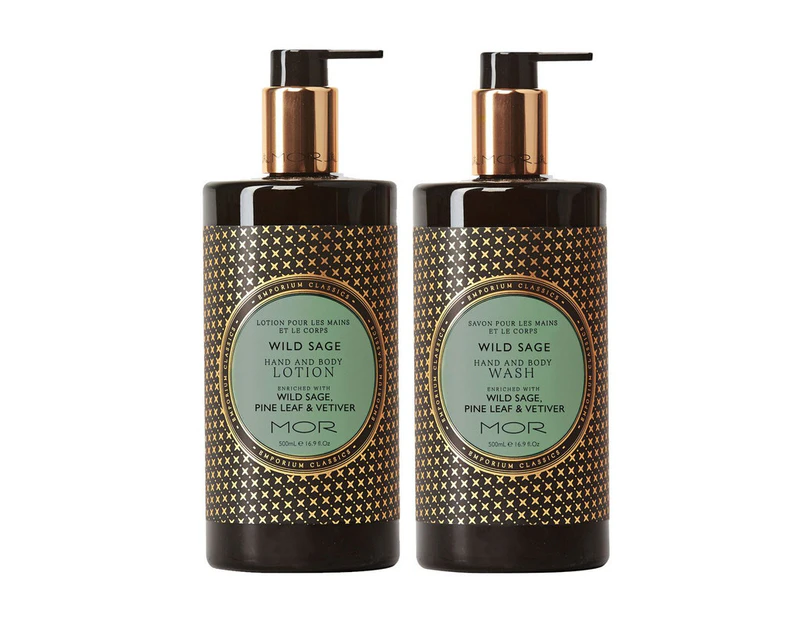 MOR Wild Sage Hand & Body Wash and Hand & Body Lotion Set