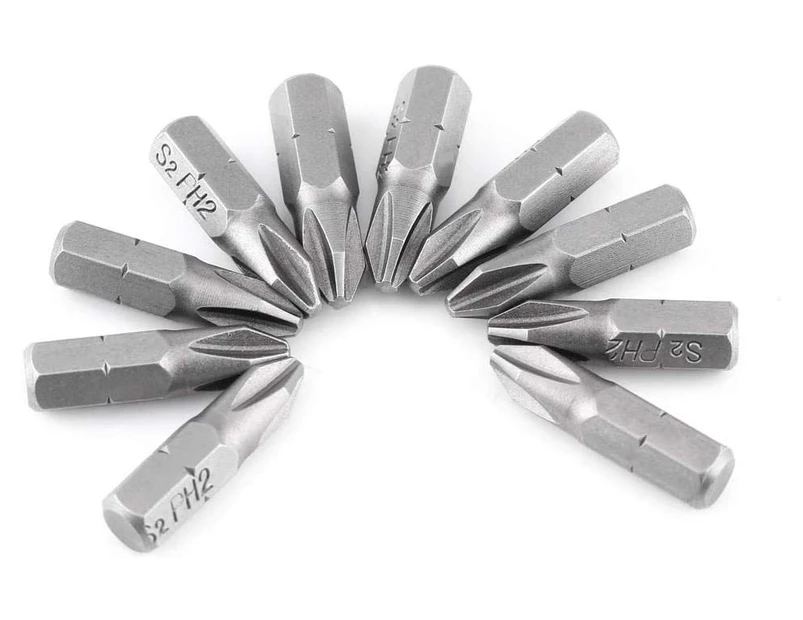 10 Pack Magnetic Screwdriver Bits, 25mm Length, 6.35mm Length, Hex Shank, S2 Alloy Steel Phillips Screwdriver Bits