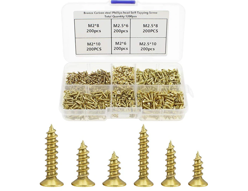 1200 Pieces Self-Tapping Flat Head Cross Small Screws Self-Tapping Cross Small Screws for Small Hinge Antique Self-Tapping Multi