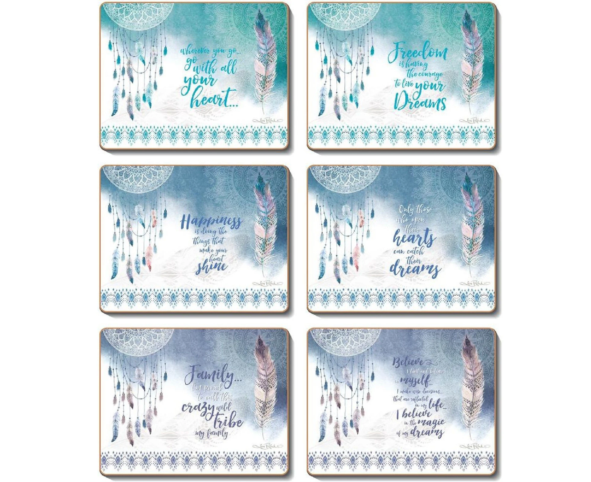 Cinnamon Cork Backed Coasters Set of 6 Feathers & Dreams