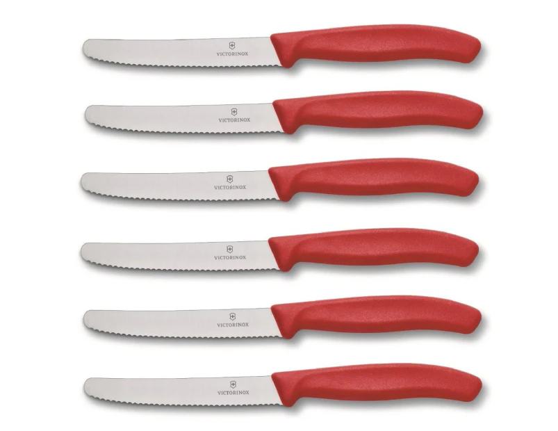 Victorinox Steak and Tomato Knife 11cm Wavy Edge - Set of 6 Red