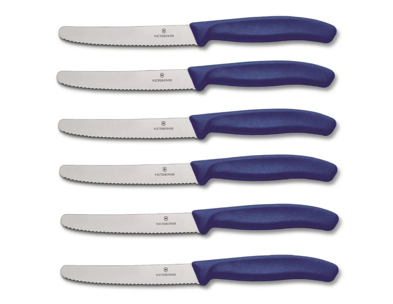 Victorinox Steak and Tomato Knife 11cm Wavy Edge - Set of 6 Blue
