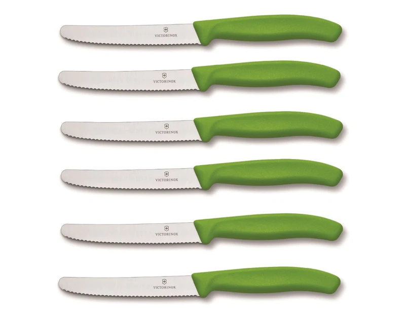 Victorinox Steak and Tomato Knife 11cm Wavy Edge - Set of 6 Green