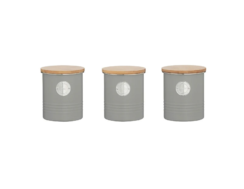 Typhoon Metal Tea Coffee and Sugar Canister Set 1 Litre - Set of 3 - Grey