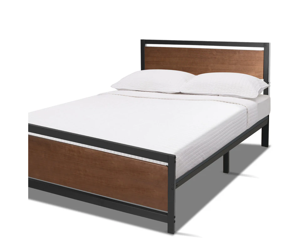 Royal Sleep King Bed Frame Solid Wooden Pine Iron Base Metal Platform