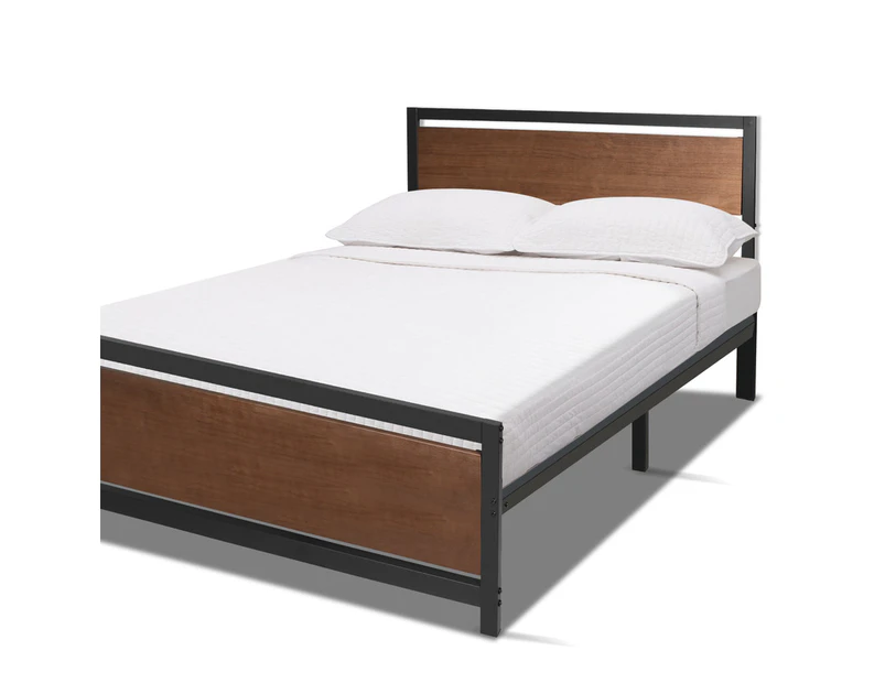 Royal Sleep King Bed Frame Solid Wooden Pine Iron Base Metal Platform