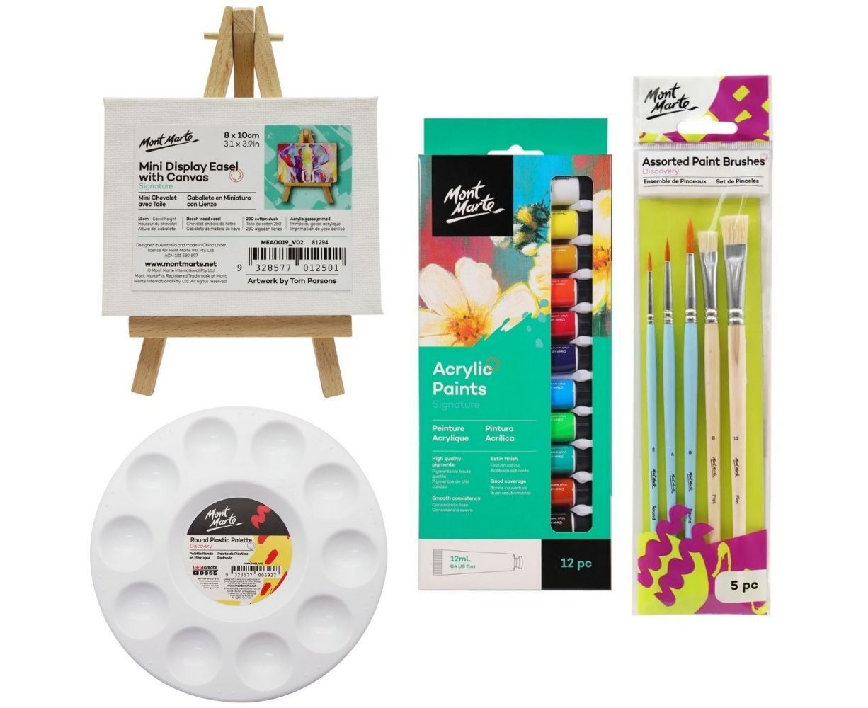 Mini Cavas and Easel Paint Set Art Studio Mini Painting Arts and Crafts  Miniature Paint Brush and Paints Included 