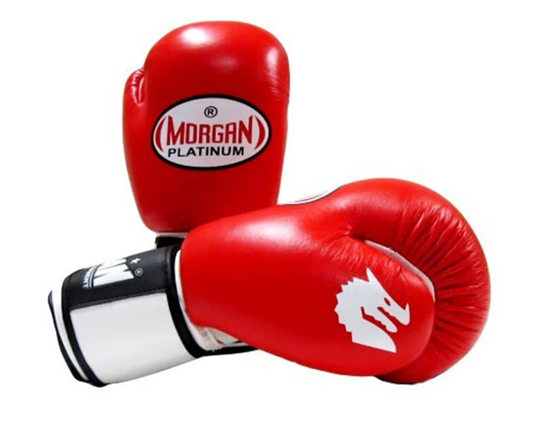 Morgan Sports - V2 Platinum Leather Boxing Gloves - MMA Muay Thai - 10-16oz - Red