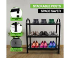 Home Master 3 Tier Shoe Rack Stackable Portable Non-Slip Rubber Feet Compact - Black