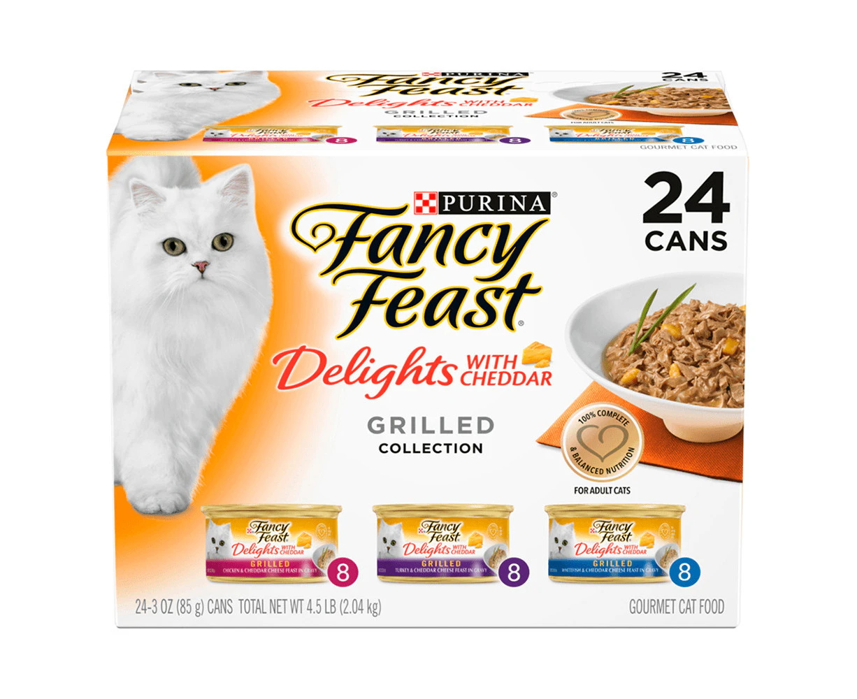 Fancy Feast Wet Cat Food Delights w/ Cheddar Grilled Variety Pack 24 x 85g