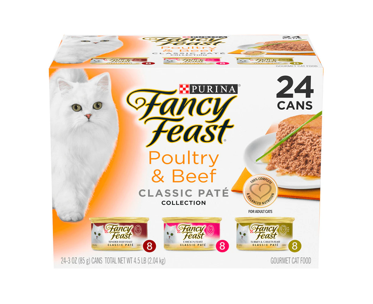 Fancy Feast Wet Cat Food Poultry & Beef Classic Pate Variety Pack 24 x 85g