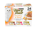Fancy Feast Wet Cat Food Poultry & Beef Classic Pate Variety Pack 24 x 85g