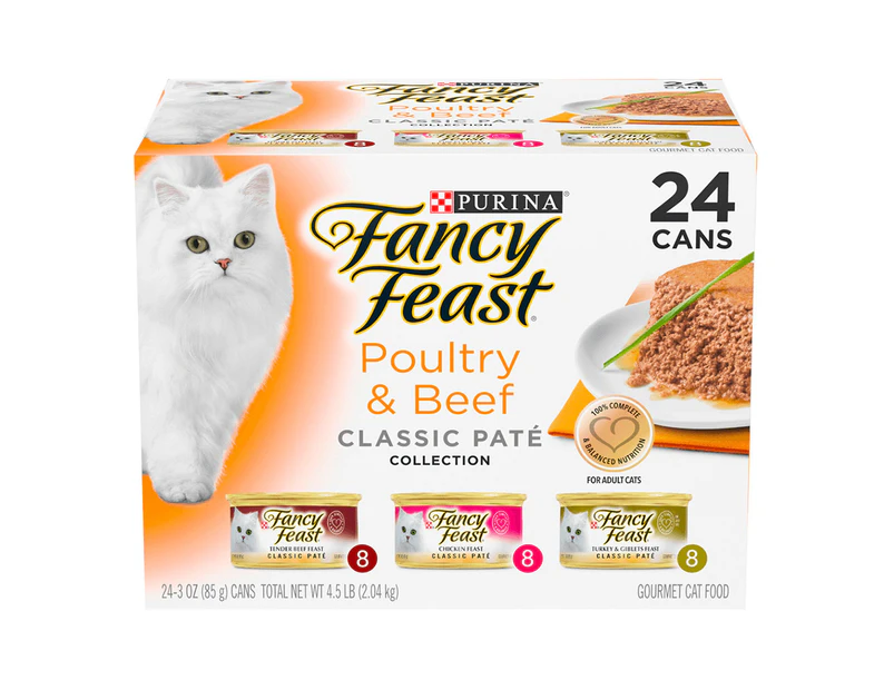 Fancy Feast Wet Cat Food Poultry & Beef Classic Pate Variety Pack 24 x 85g