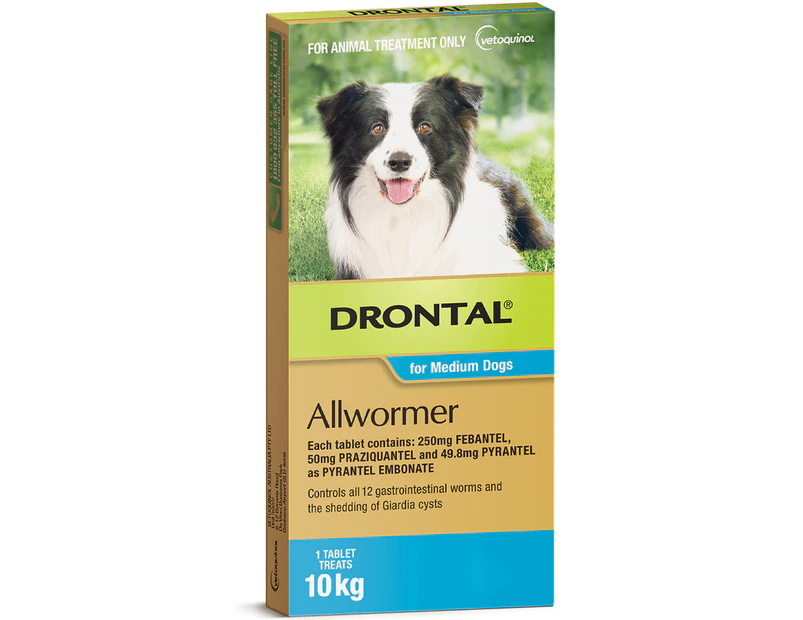 Drontal Chewable Allwormer for Dogs Medium 3-10kg 20 Pack