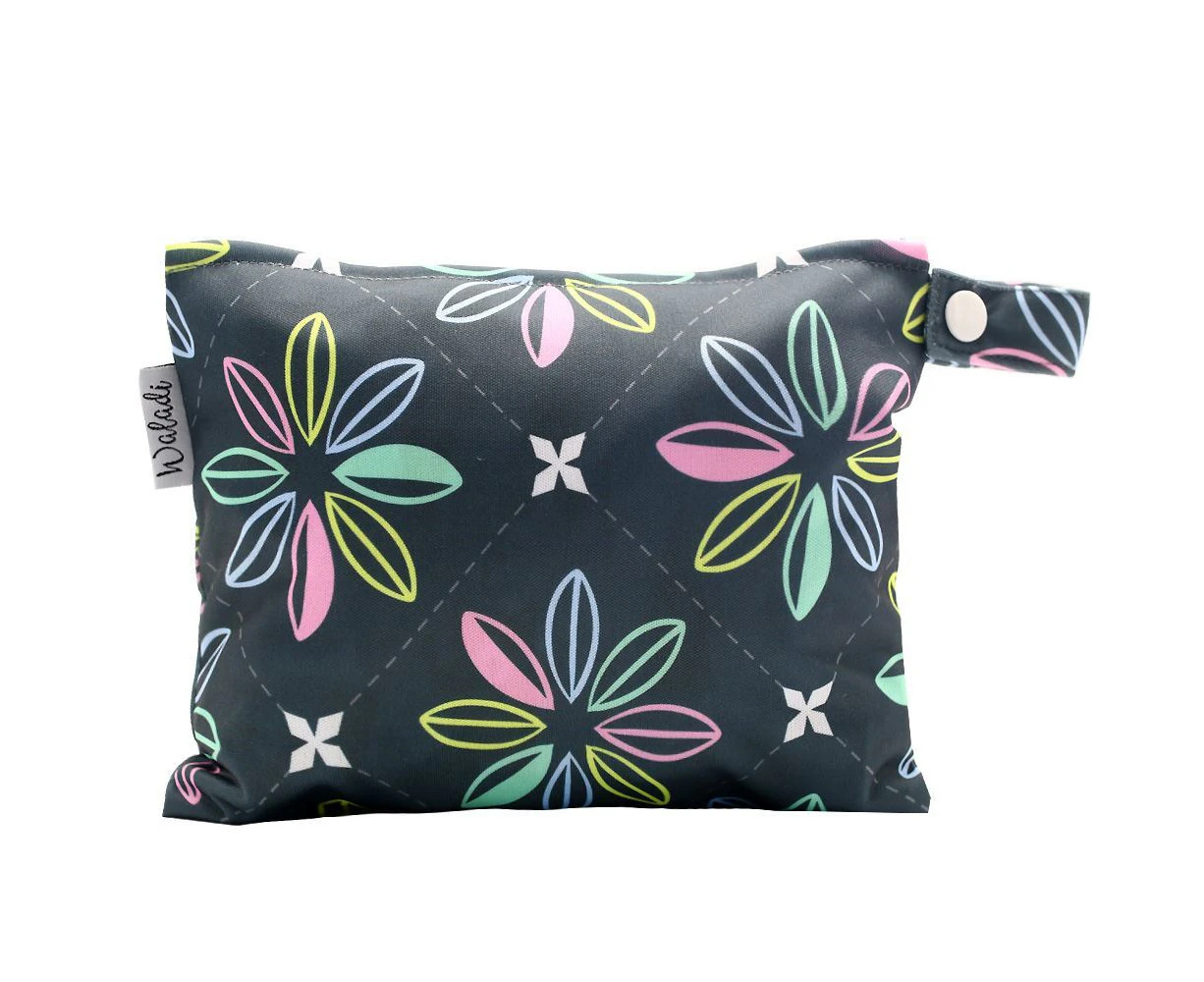 Small Waterproof Wet Bag with Zip 19 x 16cm - Dark Flowers Design