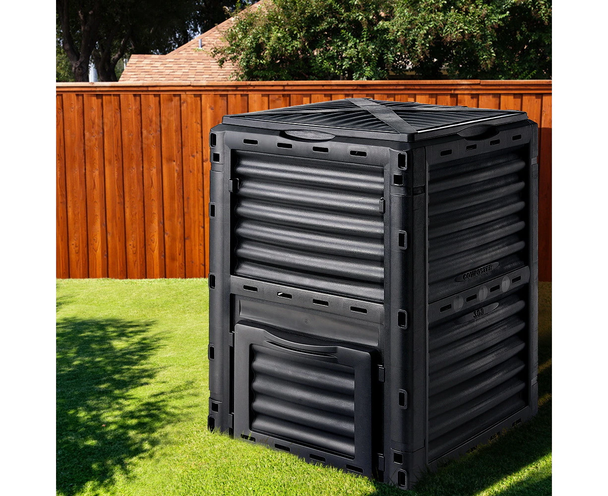 Groverdi Compost Bin 290L  Recycle Composter Food Waste Kitchen Outdoor Garden Composting Box Black