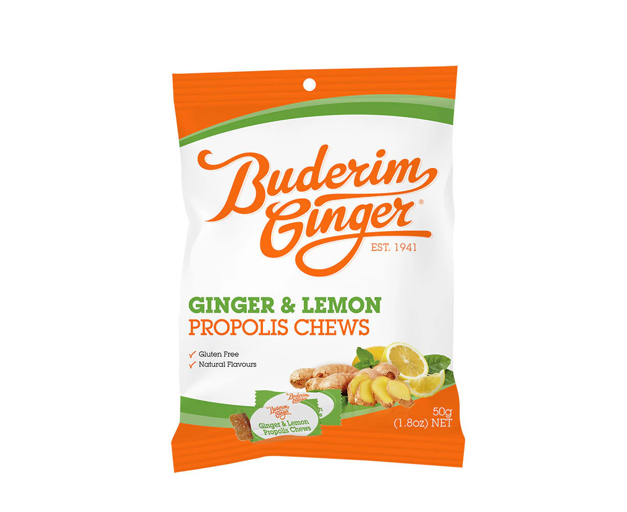 Buderim Ginger Ginger & Lemon Propolis Chews 50g