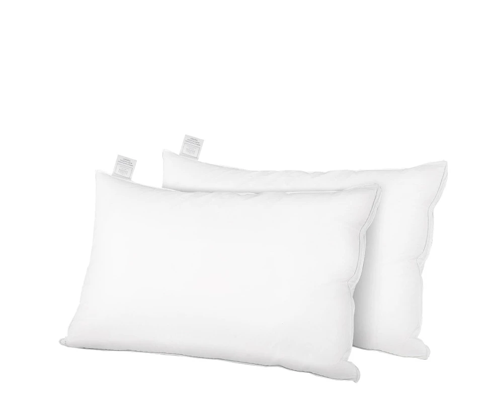 Set of 2 Duck Down Feather Pillow Soft Cotton Cover Bedding - White