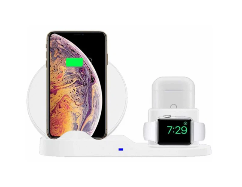 10W 3-in-1 Fast Charge Triple Wireless Charger for Apple (White)