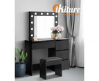 Oikiture Dressing Table Mirror Stool - Black