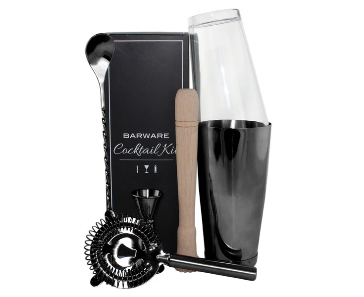 Cocktail Kit Black Chrome 6 Piece in Gift Box