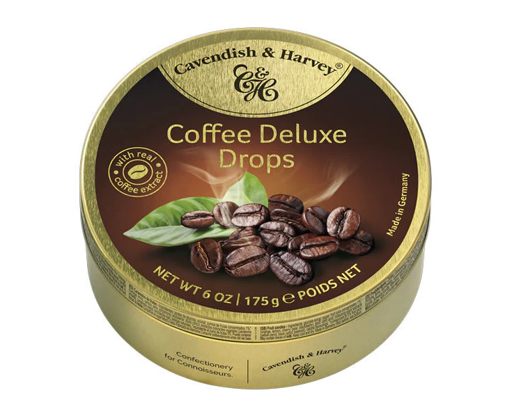 Cavendish and Harvey Deluxe Coffee Drops 175g Tin Sweets Candy Lollies