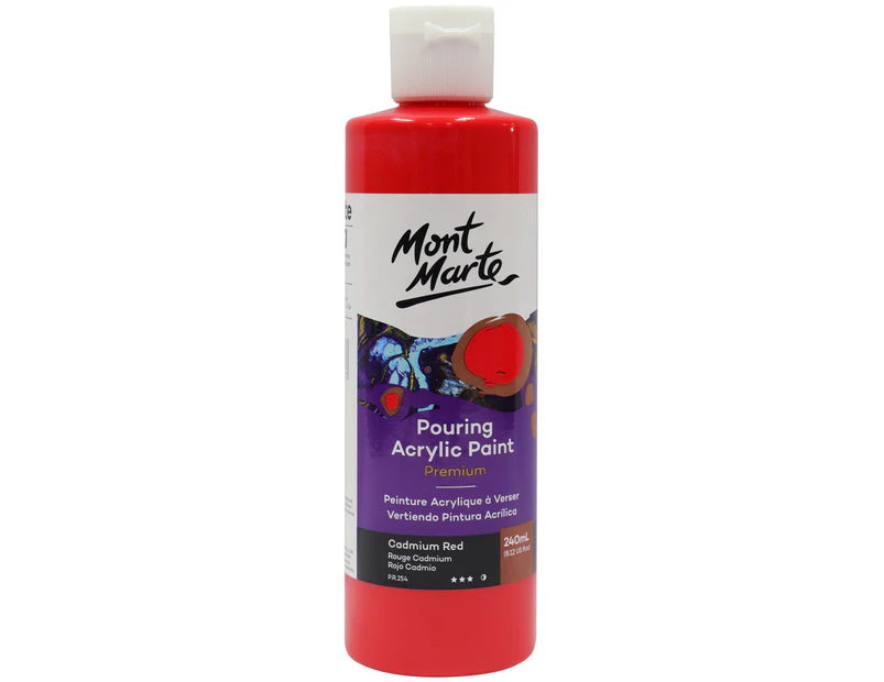Mont Marte Acrylic Pouring Paint 240ml Bottle - Cadmium Red