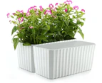 Self-Irrigation White Plastic Rectangular Flower Box Set of 2, Pot with Water Reserve and Water Level Indicator Pot with Watering System for Easy Planting