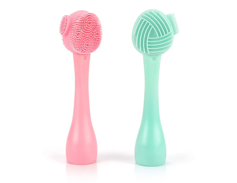 Silicone Facial Cleansing Brush, Three-sided Facial Lip Scrubber Brush Face Massager for Men and Women, 2PCS