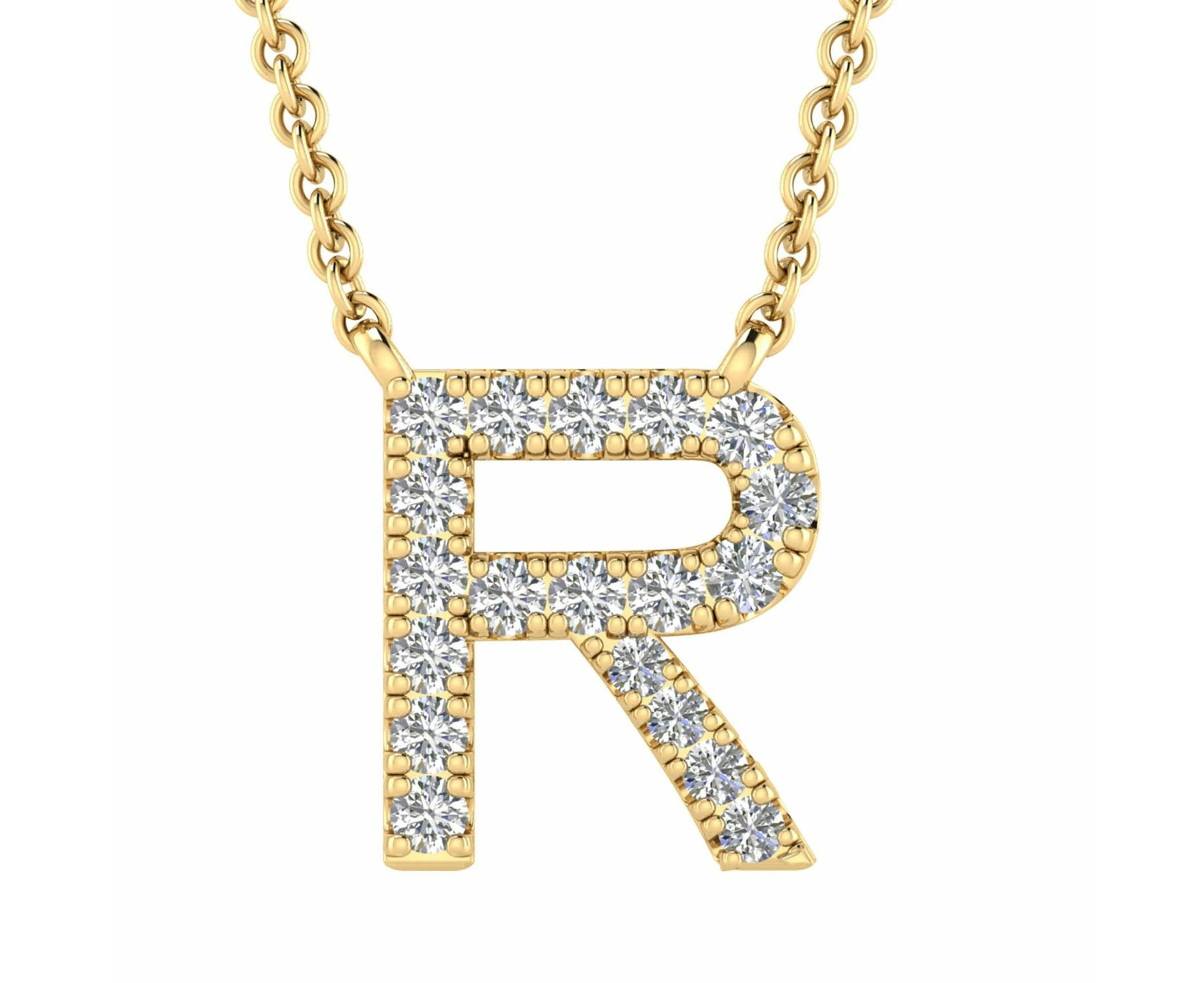 Initial 'R' Necklace wth 0.09ct Diamonds in 9K Yellow Gold - PF-6280-Y